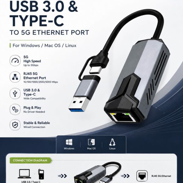 PEEX USB 3.0 & Type-C to 5G Ethernet Adapter