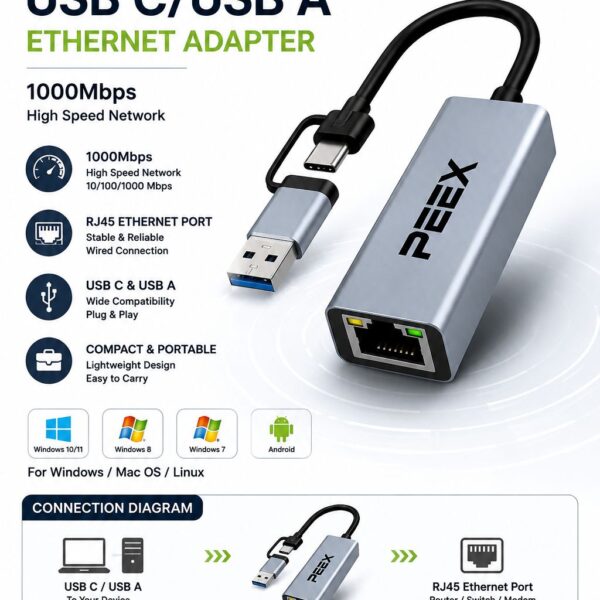 PEEX USB-C/USB-A Ethernet Adapter