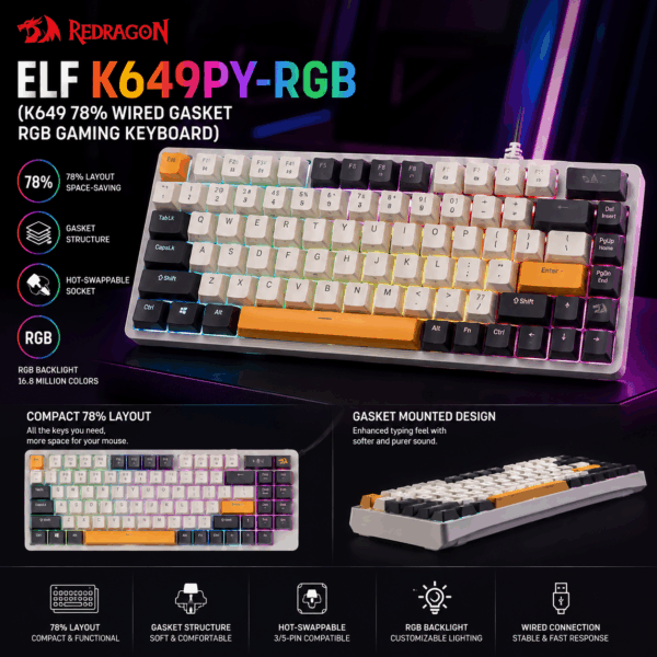 Redragon ELF K649PY-RGB (K649 78% Wired Gasket RGB Gaming Keyboard)